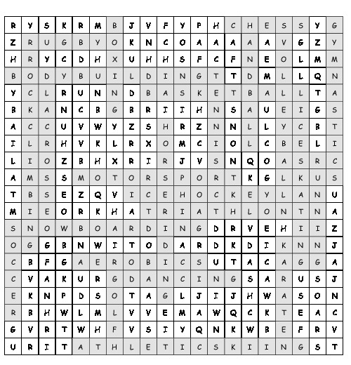 Word Search Fitness and Sport with 25 hidden words (PDF, worksheet)