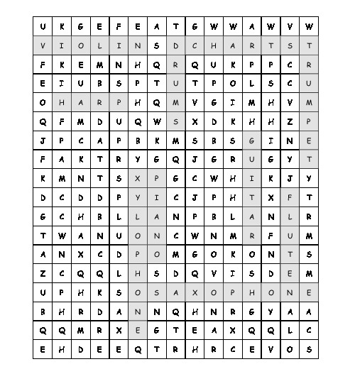 Word Search music with 10 hidden words (PDF, worksheet)