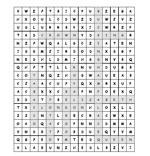 Word Search Two Elizabtehs with 10 hidden words (PDF, worksheet)