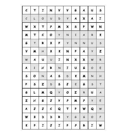 Word Search the weather with 8 hidden words (PDF, worksheet)