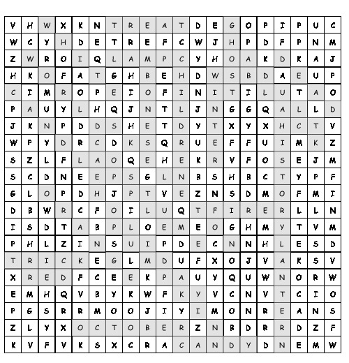 Word Search Halloween with 25 hidden words (PDF, worksheet)