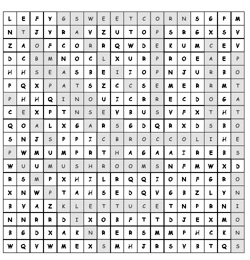 Word Search Vegetables with 14 hidden words (PDF, worksheet)